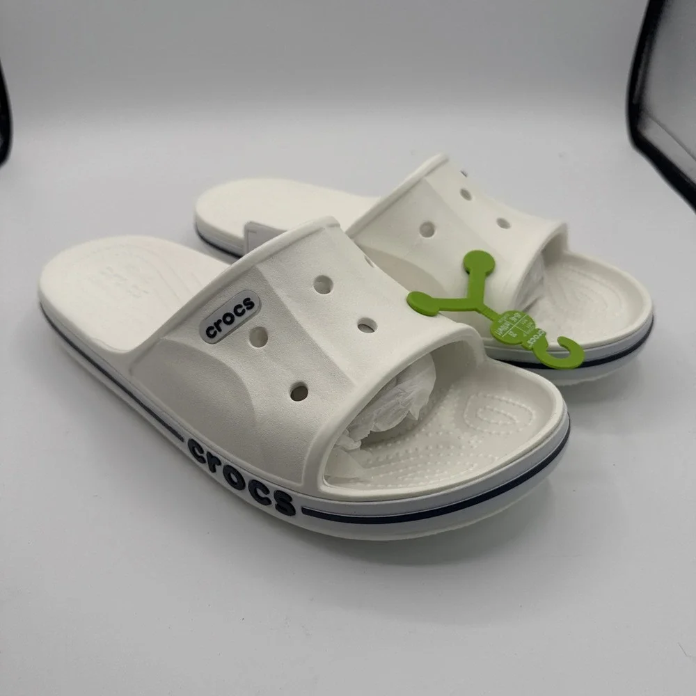 CROCS 205392-126 Unisex-Adults Bayaband Slides in White/Navy - M 8 / W 10